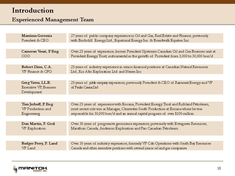 November 2016 Corporate Presentation – Manitok Energy Inc. – slide 16