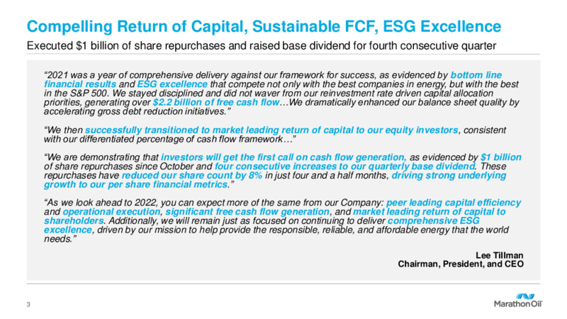 Fourth Quarter 2021 Results and 2022 Outlook – Marathon Oil Corp – slide 2