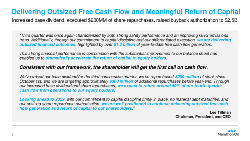 3Q 2021 November 2021 – Marathon Oil Corp – slide 2