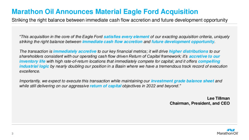 Eagle Ford Acquisition – Marathon Oil Corp – slide 2