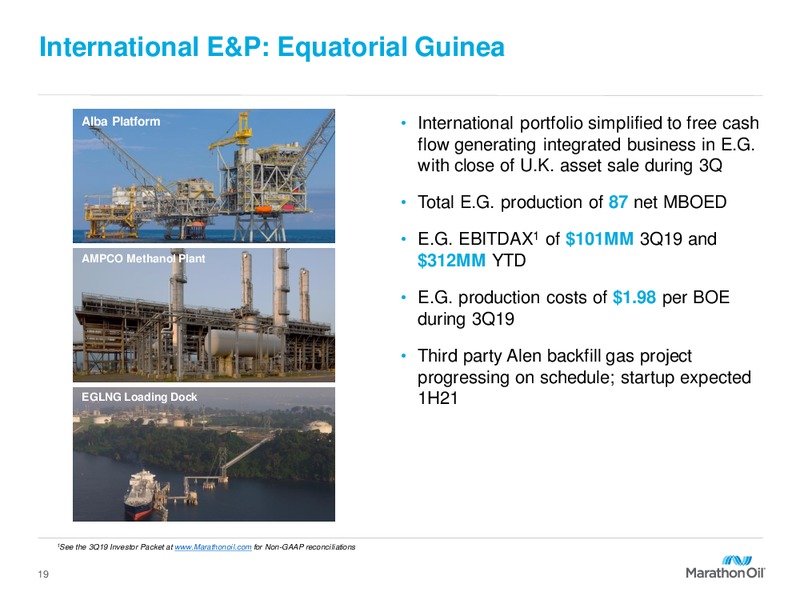 3Q 2019 Earnings Presentation – Marathon Oil Corp – slide 18