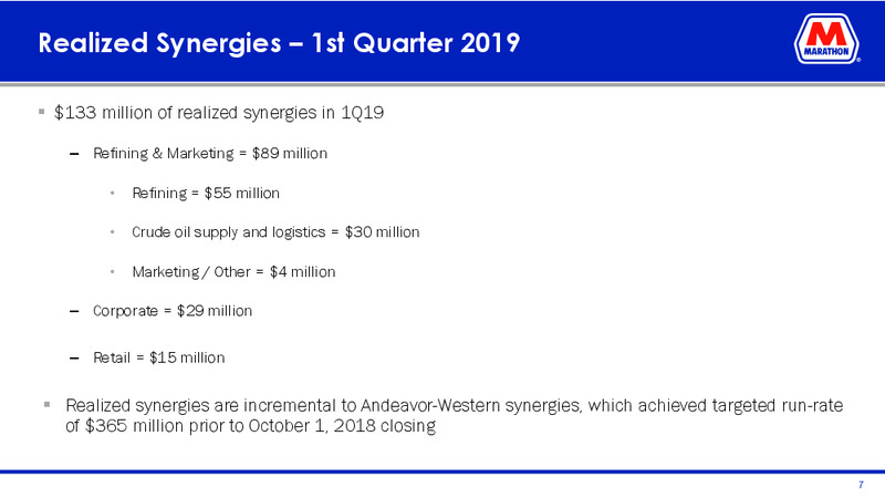 1Q 2019 Earnings Presentation – Marathon Petroleum Corporation – slide 6