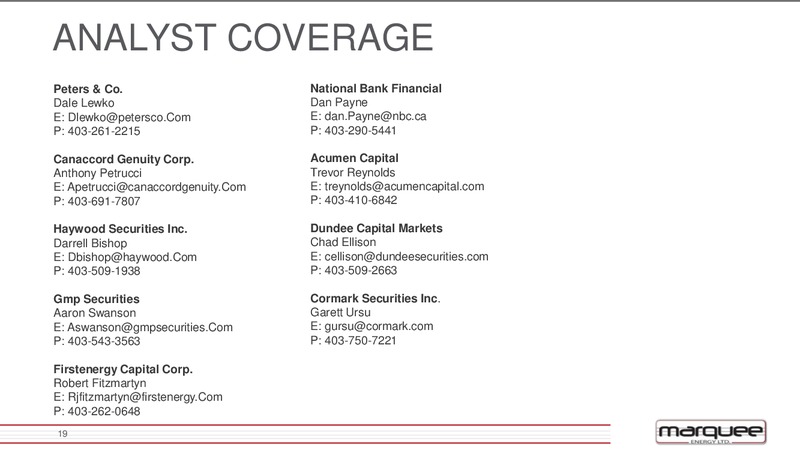 June 2016 Corporate Presentation – Marquee Energy Ltd. – slide 18