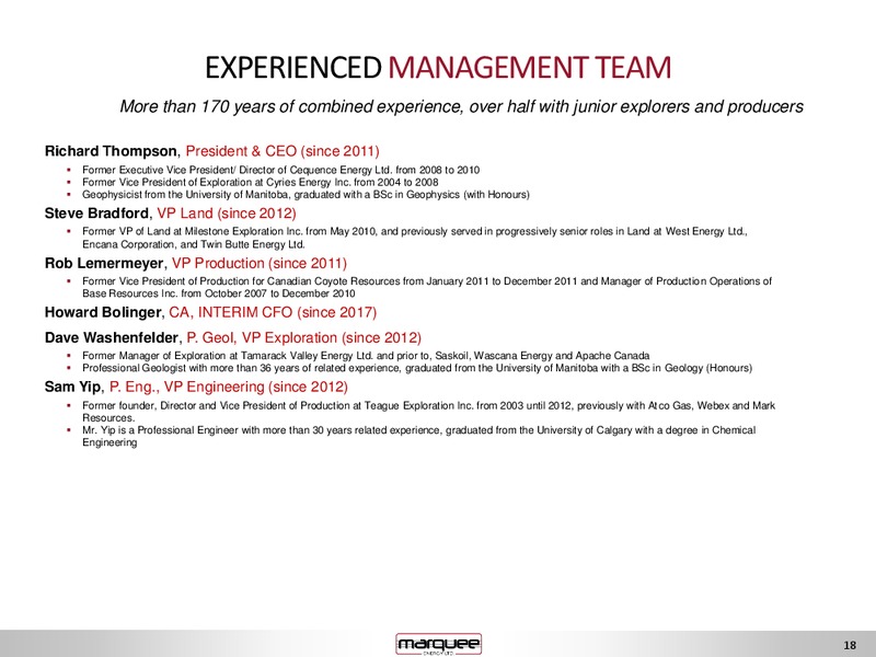June 2017 Investor Presentation – Marquee Energy Ltd. – slide 18