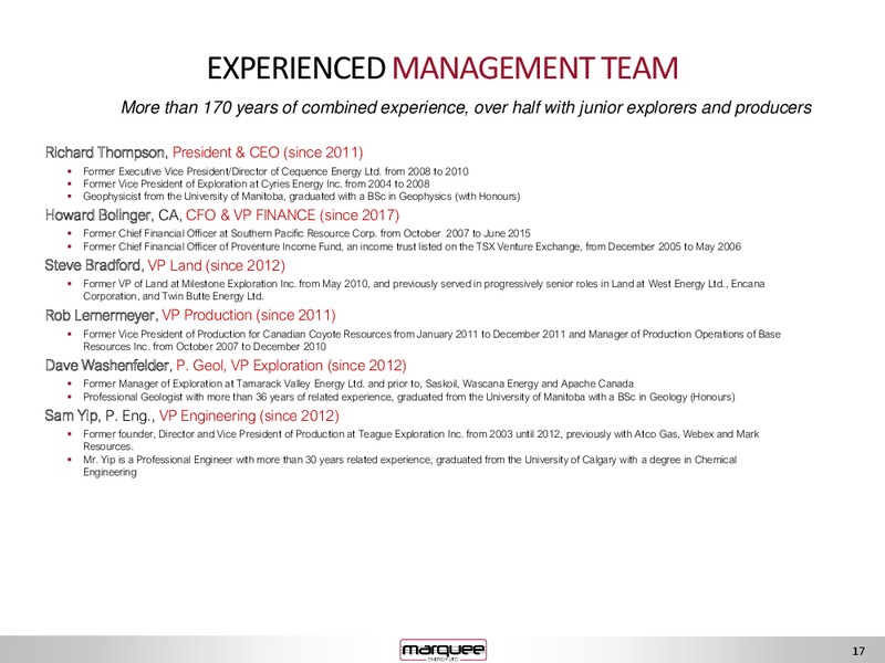 September 2017 Investor Presentation – Marquee Energy Ltd. – slide 17