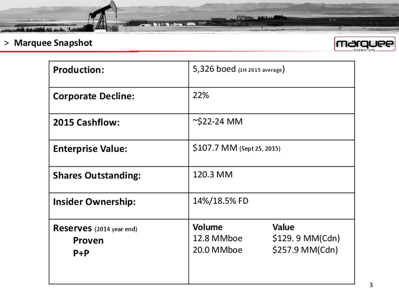 October 2015 Corporate Presentation – Marquee Energy Ltd. – slide 2