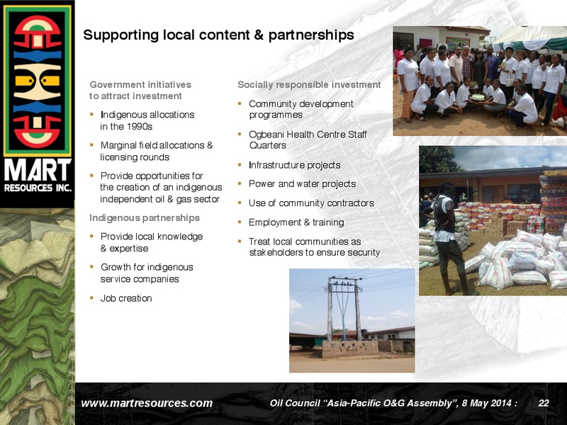 Oil Council Asia Pacific Hong Kong – Mart Resources Inc – slide 21