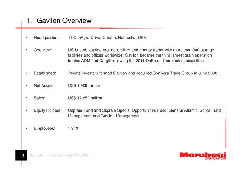 Acquisition of Gavilon – Marubeni Corporation – slide 3