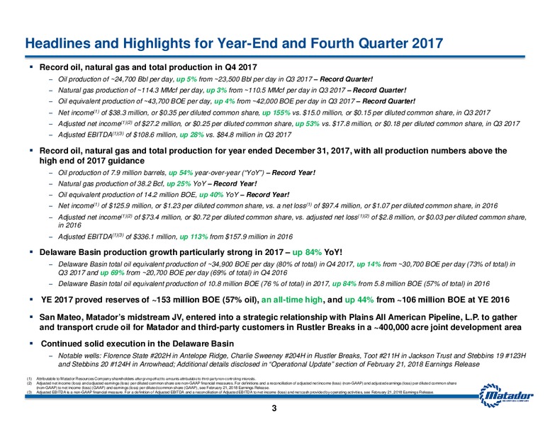 Year End an 4Q 2017 Earnings – Matador Resources Company – slide 2