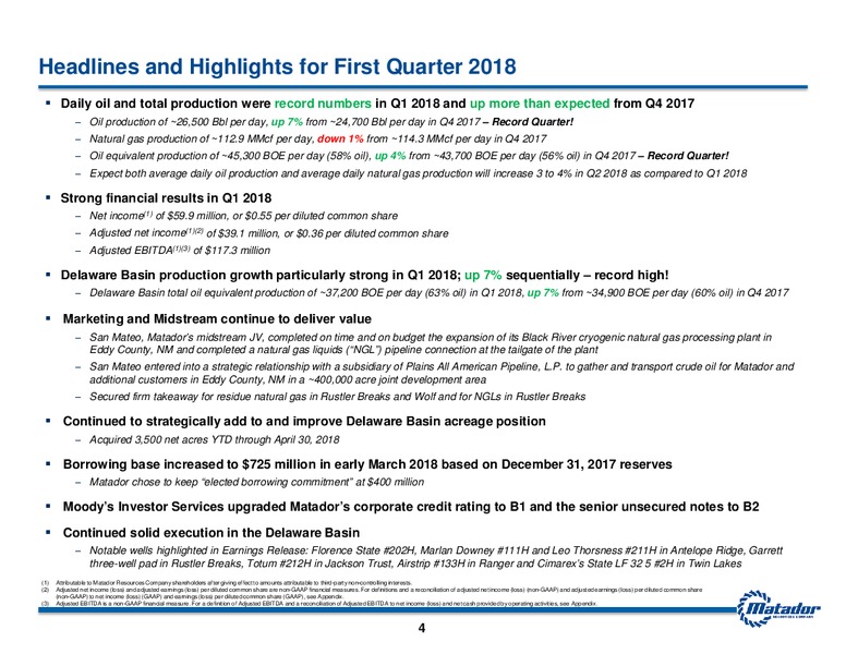 1Q 2018 Earnings Presentation – Matador Resources Company – slide 3