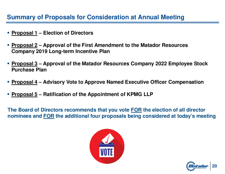 Annual Meeting of Shareholders   June 2022 – Matador Resources Company – slide 19