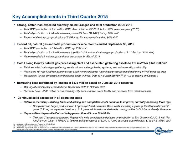 3Q 2015 Earnings Release – Matador Resources Company – slide 2