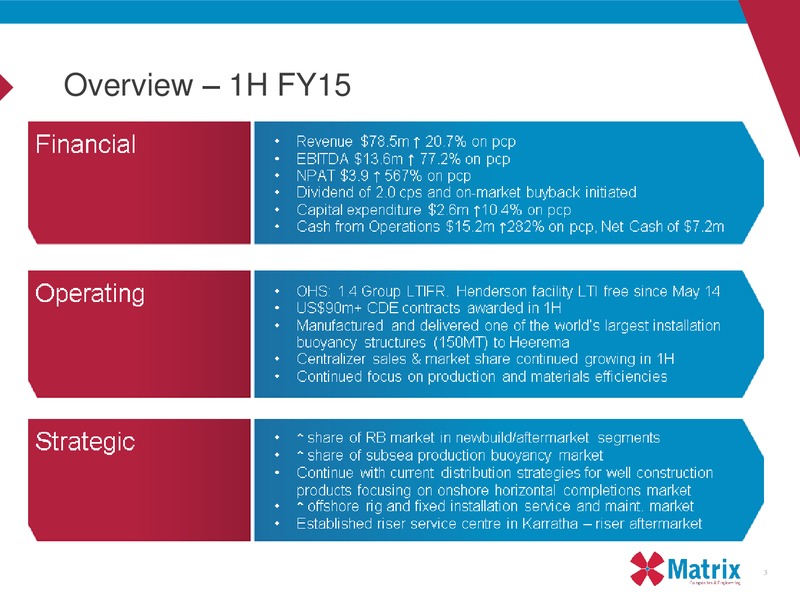 HALF YEAR RESULT 2015 – Matrix Composites & Engineering Limited – slide 3