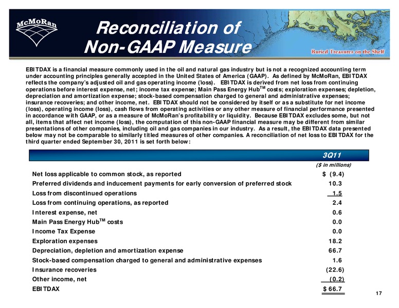 Q3 2011 EARNINGS CALL – Mcmoran Exploration Co. – slide 16