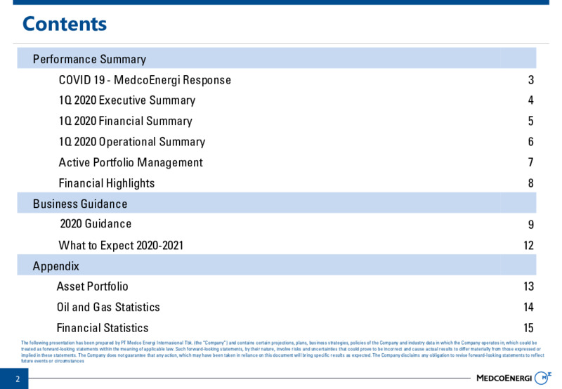 1Q 2020 Company Results – Medco Energi – slide 2