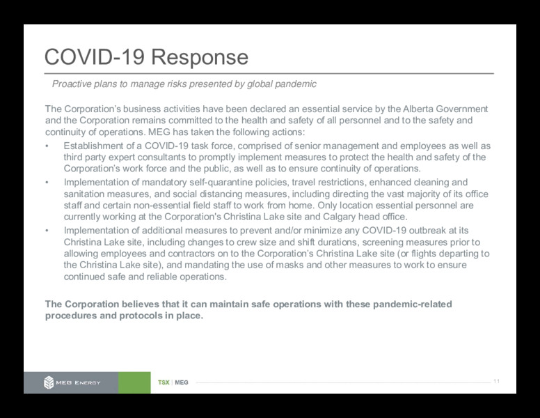 1Q 2020 Earnings Presentation – Meg Energy – slide 11