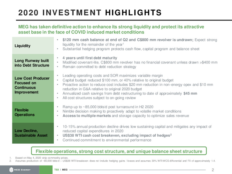 2Q 2020 Earnings Presentation – Meg Energy – slide 2