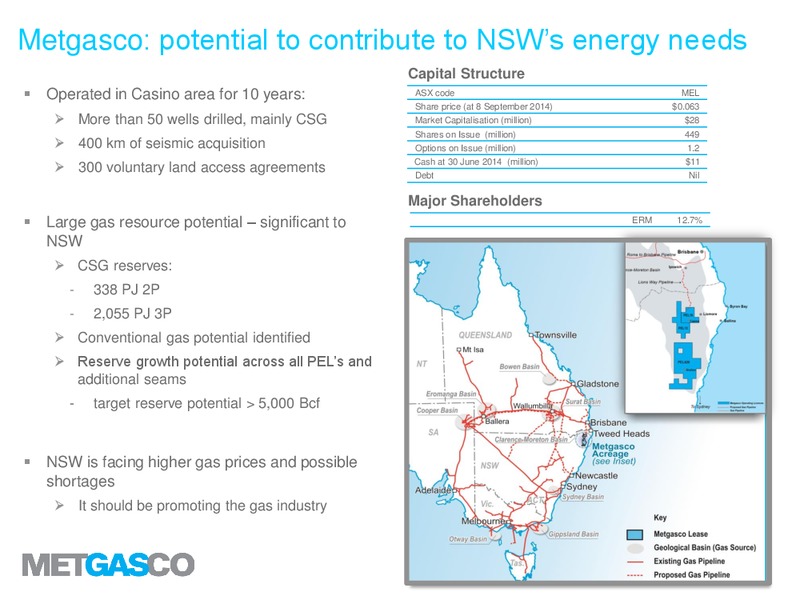 GOOD OIL CONFERENCE – Metgasco – slide 2