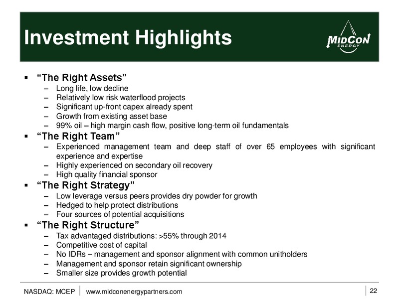 Wells Fargo Securities Pipeline MLP Energy Symposium – Midcon Energy – slide 21