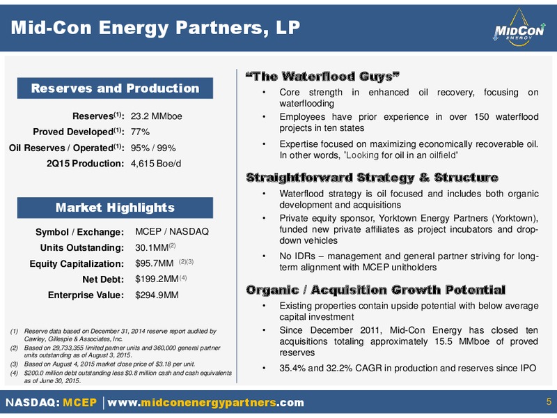 August 2015 Investor Presentation – Mid-Con Energy Partners Lp – slide 4