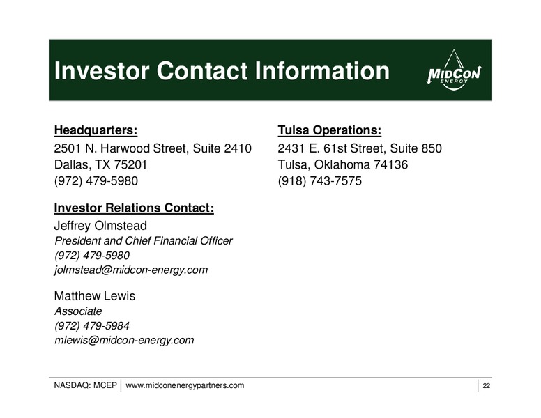 IPAA OGIS SAN FRANCISCO – Mid-Con Energy Partners Lp – slide 21