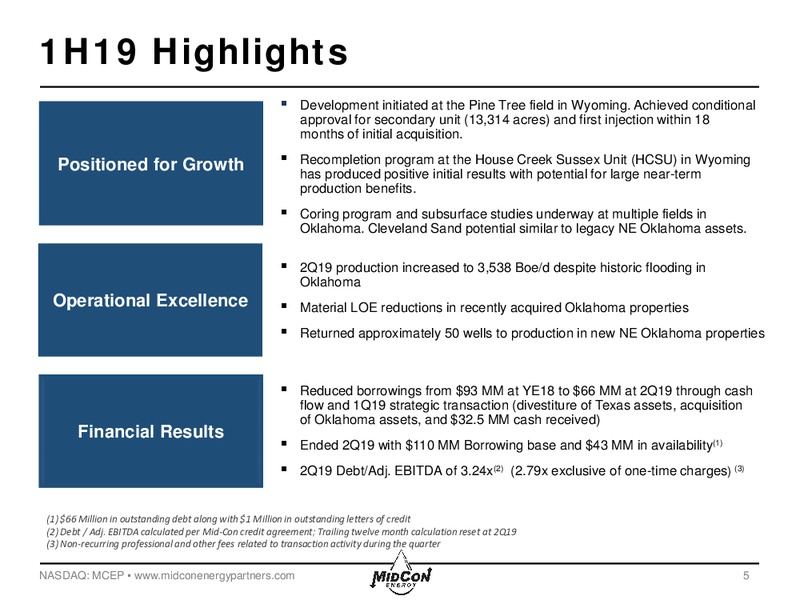 2Q 2019 Earnings Presentation – Midcon Energy – slide 4