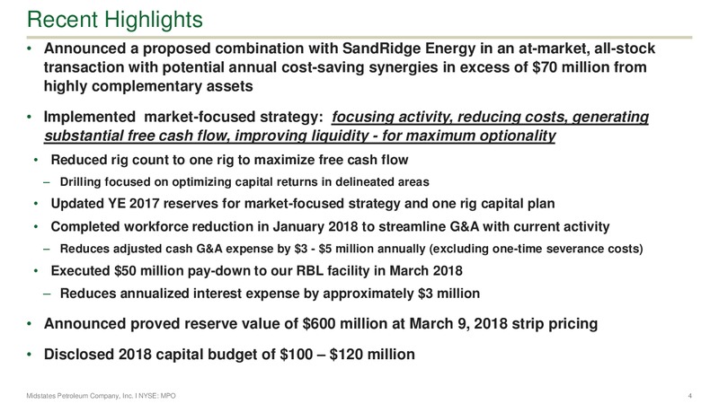 4Q 2017 Earnings Supplement – Midstates Petroleum – slide 2