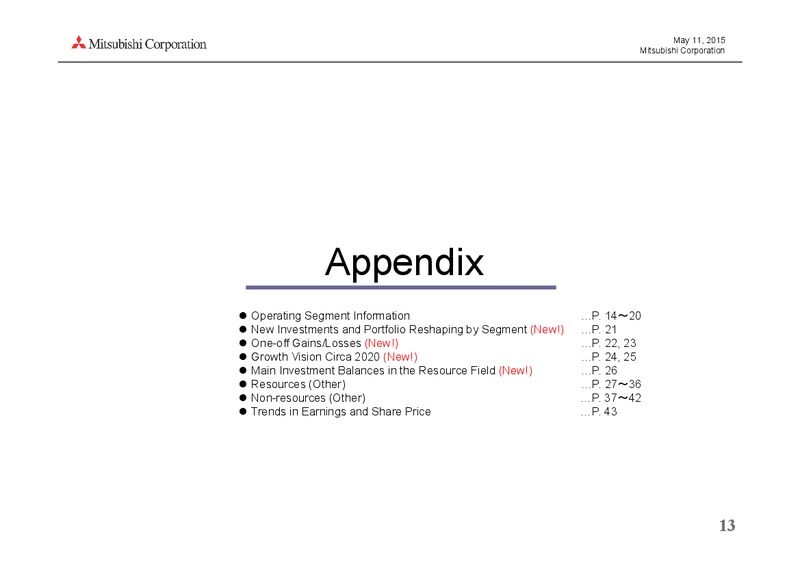 May 2015 Investor Presentation – Mitsubishi Corporation – slide 13