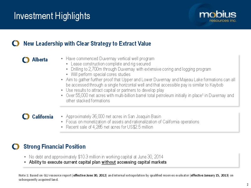 Corporate Presentation – Mobius Resources Inc – slide 2