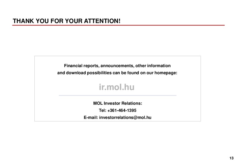 Q3 2012 EARNINGS CALL – Mol Group – slide 13
