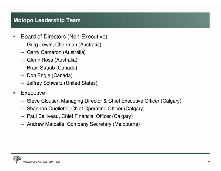Annual General Meeting of Shareholders – Molopo Energy Limited – slide 4