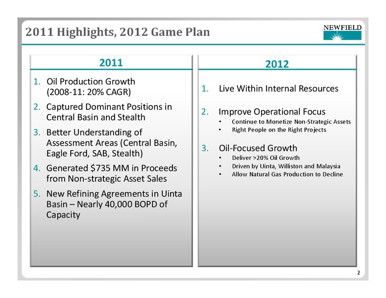 CREDIT SUISSE 2012 ENERGY SUMMIT – Newfield Exploration Co. – slide 2