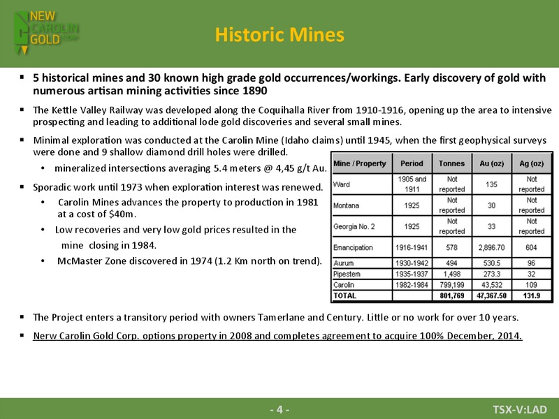 Lander Gold Project – New Carolin Gold Corp. – slide 3