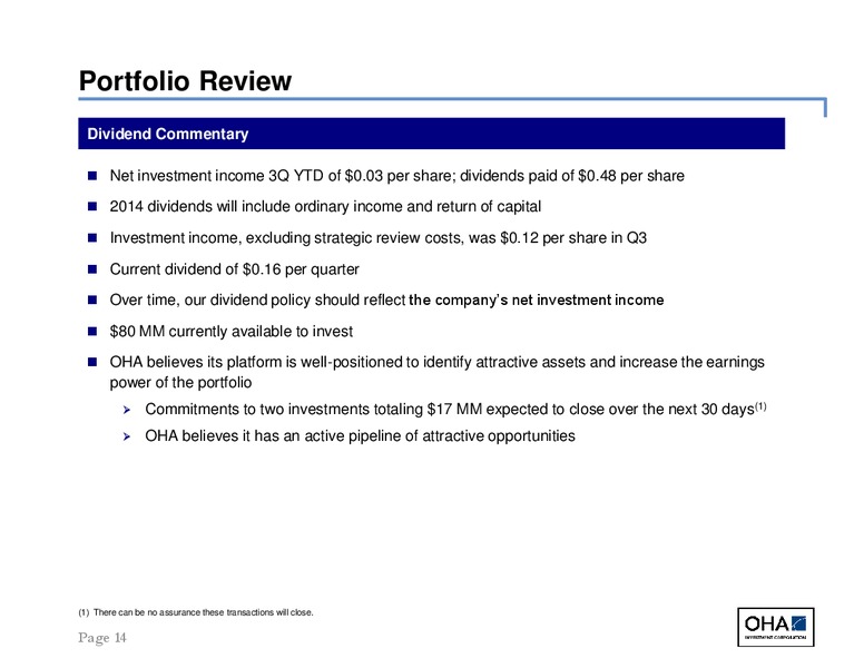 OHA Investment Corporation Third Quarter 2014 Earnings Results – Ngp Energy Capital Management Llc – slide 14