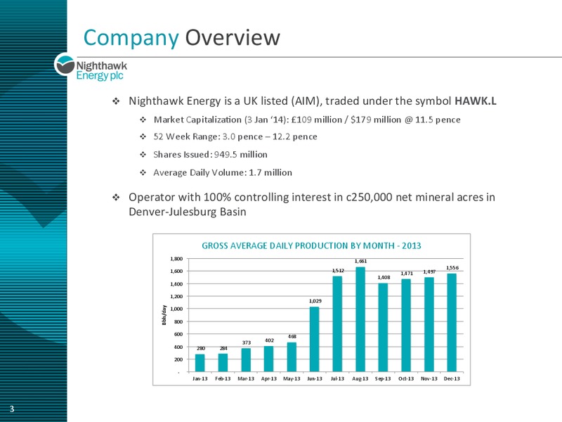 CORPORATE PRESENTATION – Nighthawk Energy Plc – slide 3