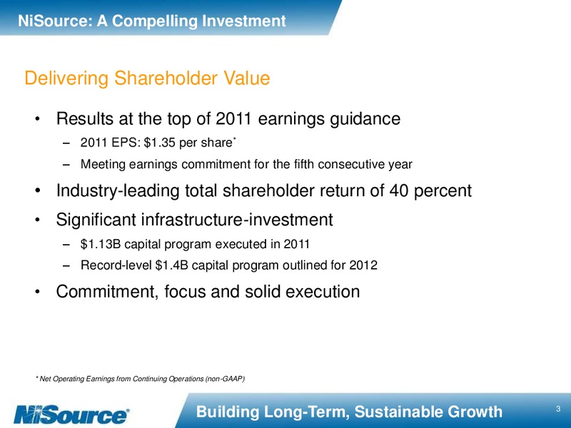 2011 EARNINGS SUPPLEMENTAL SLIDES – Nisource Inc. – slide 2