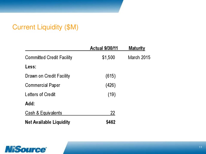 Q3 2011 EARNINGS CALL – Nisource Inc. – slide 10