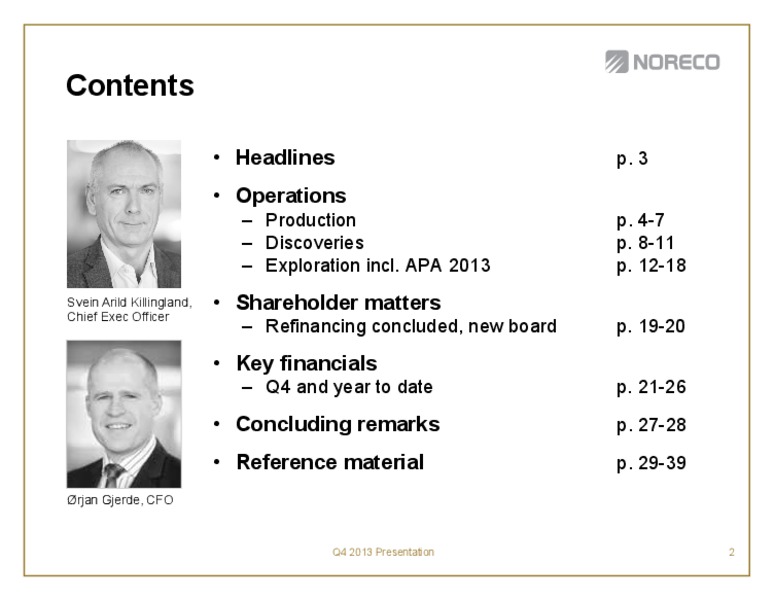 Fourth quarter 2013 – Noreco – slide 2