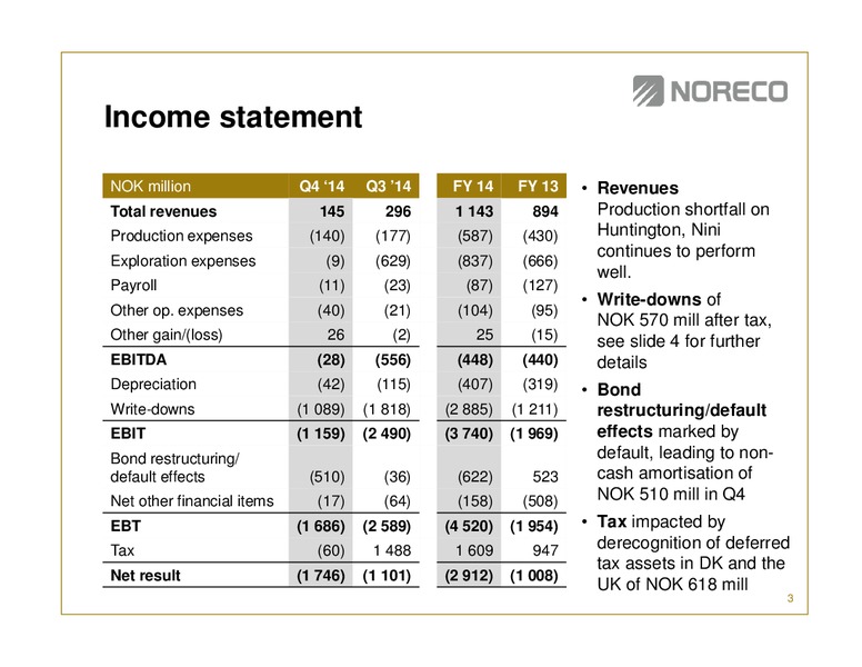 Fourth quarter 2014 – Noreco – slide 2