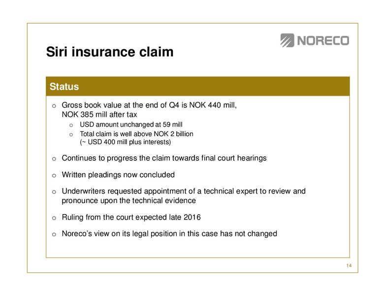Fourth quarter 2014 – Noreco – slide 13
