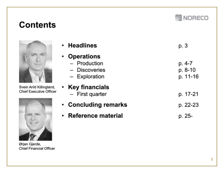 First quarter 2014 – Noreco – slide 2