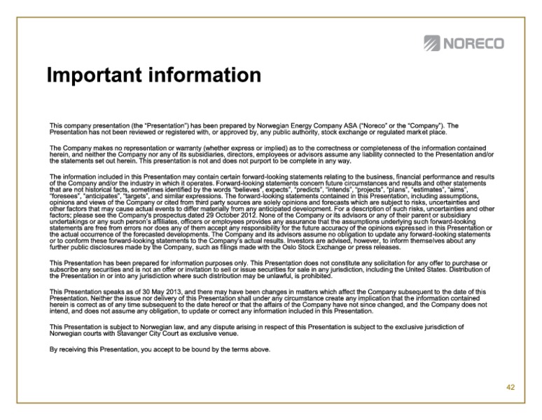 First quarter 2014 – Noreco – slide 42