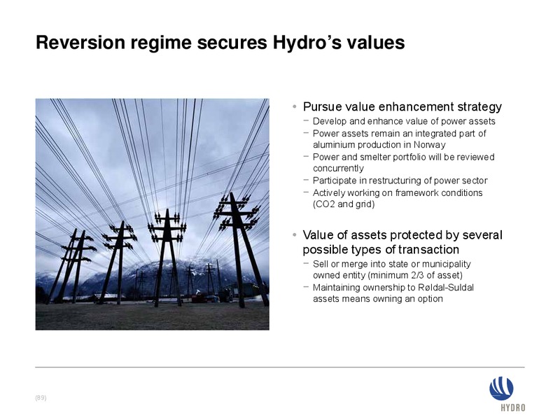 INVESTOR PRESENTATION – Norsk Hydro – slide 88