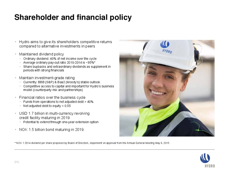 INVESTOR PRESENTATION – Norsk Hydro – slide 92