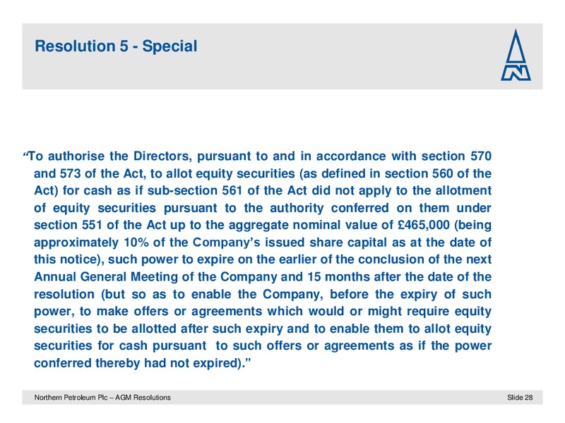 JUNE 2011 ANNUAL GENERAL MEETING – Northern Petroleum Plc – slide 28