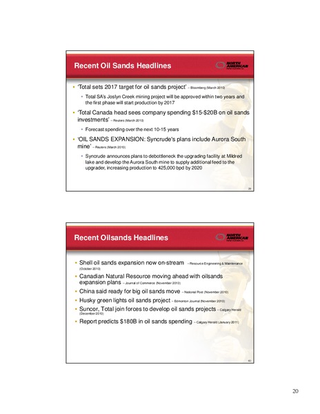 FEBRUARY 2011 INVESTOR PRESENTATION – North American Energy Partners Inc. – slide 20