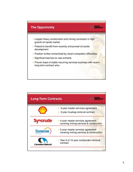AUGUST 2011 INVESTOR PRESENTATION – North American Energy Partners Inc. – slide 5