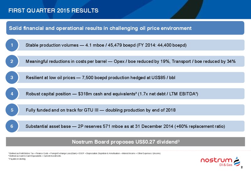 Q1 2015 EARNINGS CALL – Nostrum Oil and Gas Plc – slide 3