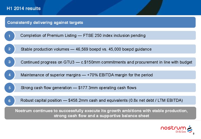 H1 2014 RESULTS – Nostrum Oil and Gas Plc – slide 3