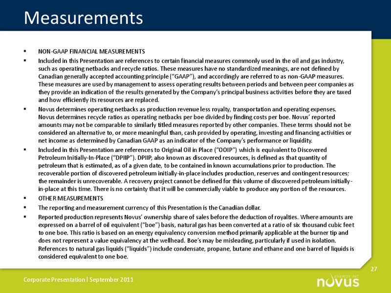 SEPTEMBER 2011 CORPORATE PRESENTATION – Novus Energy Inc. – slide 27